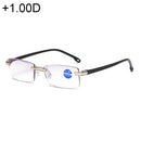 Rimless Anti Blue-ray Blue Film Lenses Presbyopic Glasses, +1.00D(Black)