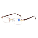 Rimless Anti Blue-ray Blue Film Lenses Presbyopic Glasses, +2.50D(Brown)