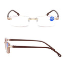 Rimless Anti Blue-ray Blue Film Lenses Presbyopic Glasses, +2.50D(Brown)