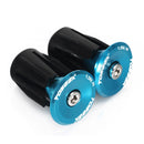 TOSEEK 1 Pair Mountain Bike Handlebar Grips Caps End Plug Aluminum Alloy Bicycle Bar Ends Plug (Blue)