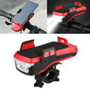 Multifunction 4 in 1 Phone Holder Bicycle Bell Power Bank Cycling Lamp Flashlight(Red)
