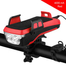 Multifunction 4 in 1 Phone Holder Bicycle Bell Power Bank Cycling Lamp Flashlight(Red)