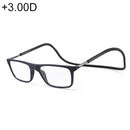 Anti Blue-ray Adjustable Neckband Magnetic Connecting Presbyopic Glasses, +3.00D(Black)
