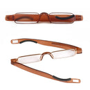 Portable Folding 360 Degree Rotation Presbyopic Reading Glasses with Pen Hanging, +1.50D(Brown)