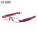 Portable Folding 360 Degree Rotation Presbyopic Reading Glasses with Pen Hanging, +2.00D(Wine Red)