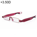 Portable Folding 360 Degree Rotation Presbyopic Reading Glasses with Pen Hanging, +3.50D(Wine Red)