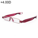 Portable Folding 360 Degree Rotation Presbyopic Reading Glasses with Pen Hanging, +4.00D(Wine Red)