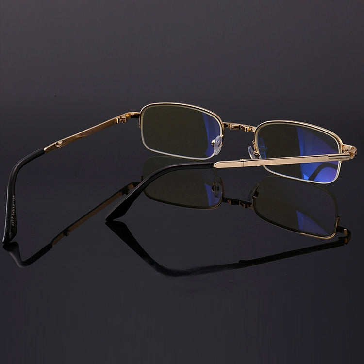 Folding Anti Blue-ray Presbyopic Reading Glasses with Case & Cleaning Cloth, +1.50D(Gold)