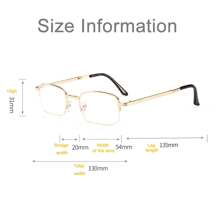 Folding Anti Blue-ray Presbyopic Reading Glasses with Case & Cleaning Cloth, +1.50D(Gold)