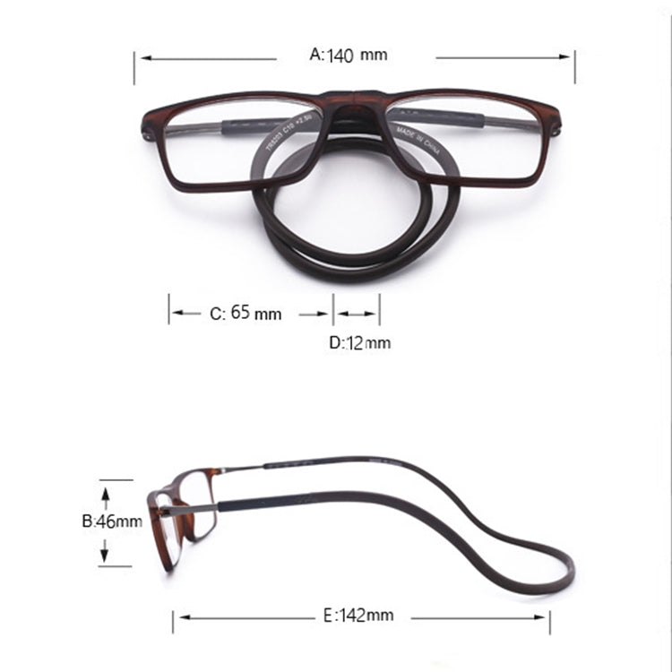 Anti Blue-ray Adjustable Neckband Magnetic Connecting Presbyopic Glasses, +1.50D(Black)