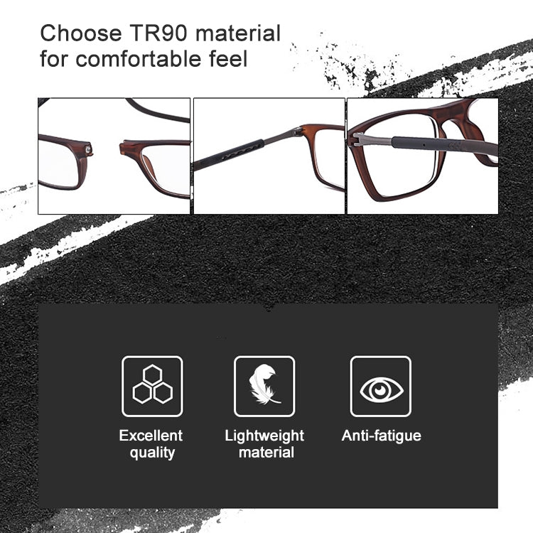 Anti Blue-ray Adjustable Neckband Magnetic Connecting Presbyopic Glasses, +1.50D(Black)