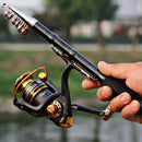 37cm Portable Telescopic Sea Fishing Rod Mini Fishing Pole, Extended Length : 2.3m, Black Clip Reel Seat