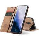 CaseMe-013 Multifunctional Retro Frosted Horizontal Flip Leather Case for OnePlus 7 Pro, with Card Slot & Holder & Zipper Wallet & Photo Frame(Brown)