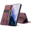 CaseMe-013 Multifunctional Retro Frosted Horizontal Flip Leather Case for OnePlus 7 Pro, with Card Slot & Holder & Zipper Wallet & Photo Frame(Wine Red)