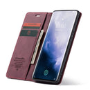 CaseMe-013 Multifunctional Retro Frosted Horizontal Flip Leather Case for OnePlus 7 Pro, with Card Slot & Holder & Zipper Wallet & Photo Frame(Wine Red)