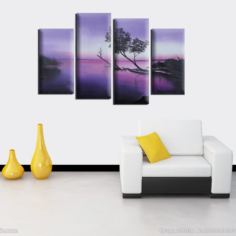 1 x Hand Painting Oil Landscape Purple Lake Tree on Wall Art Decor Fashion New