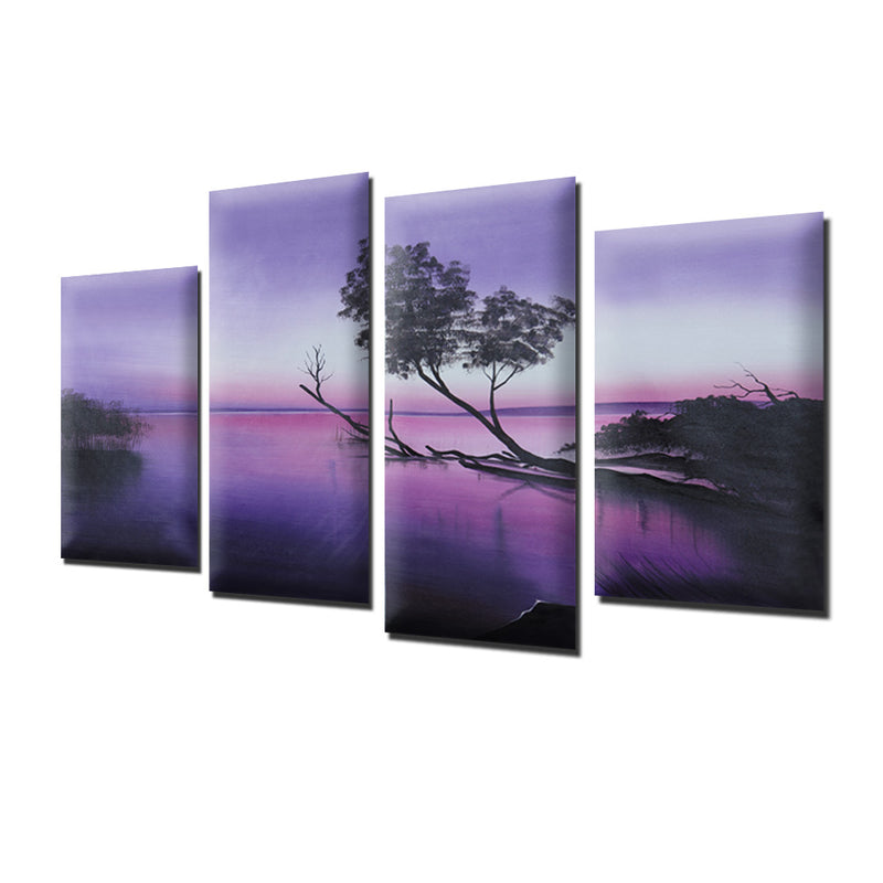 1 x Hand Painting Oil Landscape Purple Lake Tree on Wall Art Decor Fashion New