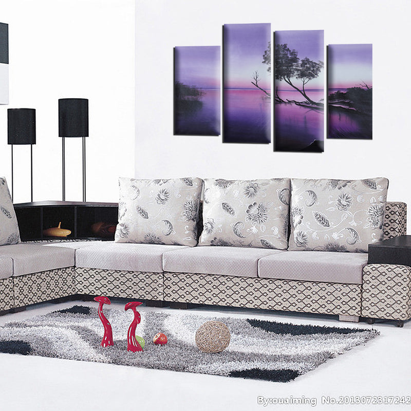 1 x Hand Painting Oil Landscape Purple Lake Tree on Wall Art Decor Fashion New