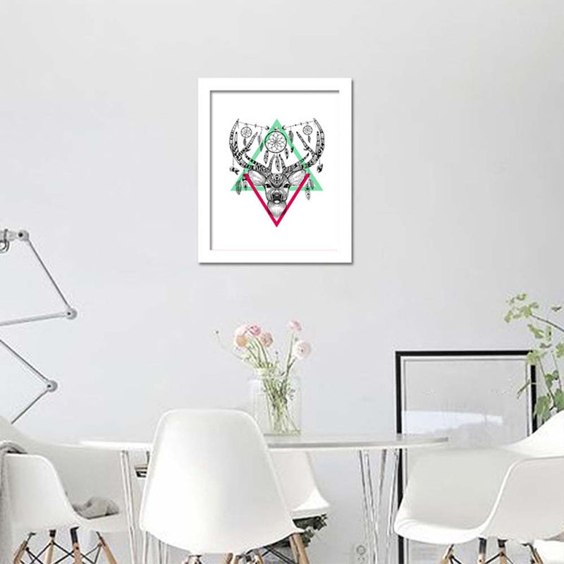 1 x Black and White Deer Head Printing Oil Painting Frameless Simple Atmosphere