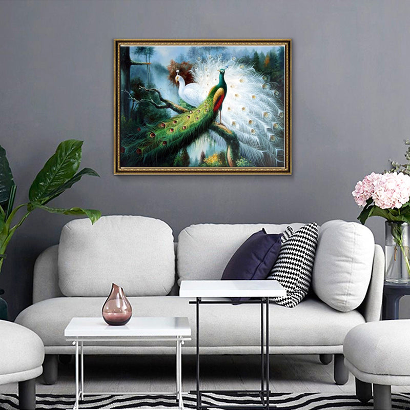 1 x Green and White Peacock Printing Oil Painting Home Decration Hot