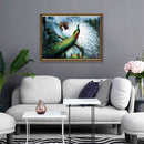 1 Pc Green and White Peacock Printing Oil Painting Frameless Simple Atmosphere