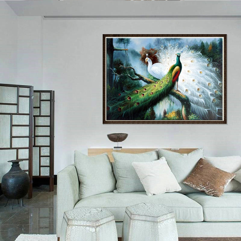 1 x Green and White Peacock Printing Oil Painting Home Decration Hot