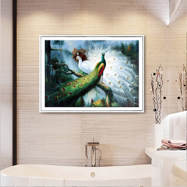 1 x Green and White Peacock Printing Oil Painting Home Decration Hot