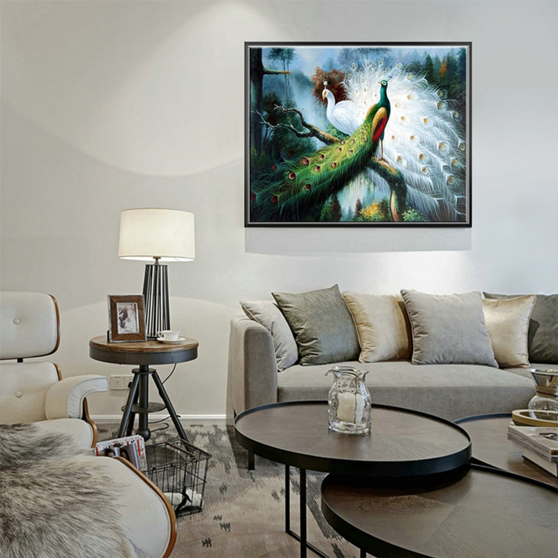 1 x Green and White Peacock Printing Oil Painting Home Decration Hot
