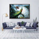 1 Pc Green and White Peacock Printing Oil Painting Frameless Simple Atmosphere