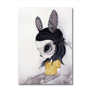 1x Rabbit Ear Hoop Girl Printing Oil Painting Frameless Simple Atmosphere