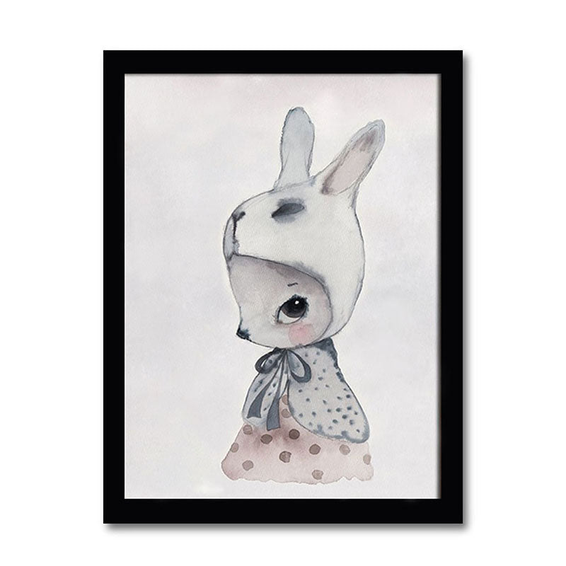 1 x Rabbit with Hat Cartoon Printing Oil Painting Frameless Home Decoration Hot