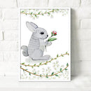 1x Scandinavian Rabbits and Flowers Printing Oil Painting Home Decration Hot