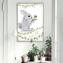 1x Scandinavian Rabbits and Flowers Printing Oil Painting Home Decration Hot