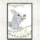 1x Scandinavian Rabbits and Flowers Printing Oil Painting Home Decration Hot