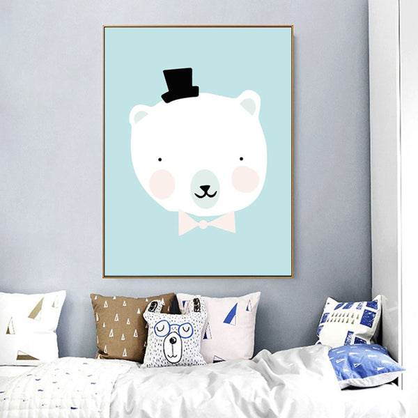 1 piece white bears cartoon printing oil painting frameless Simple Atmosphere