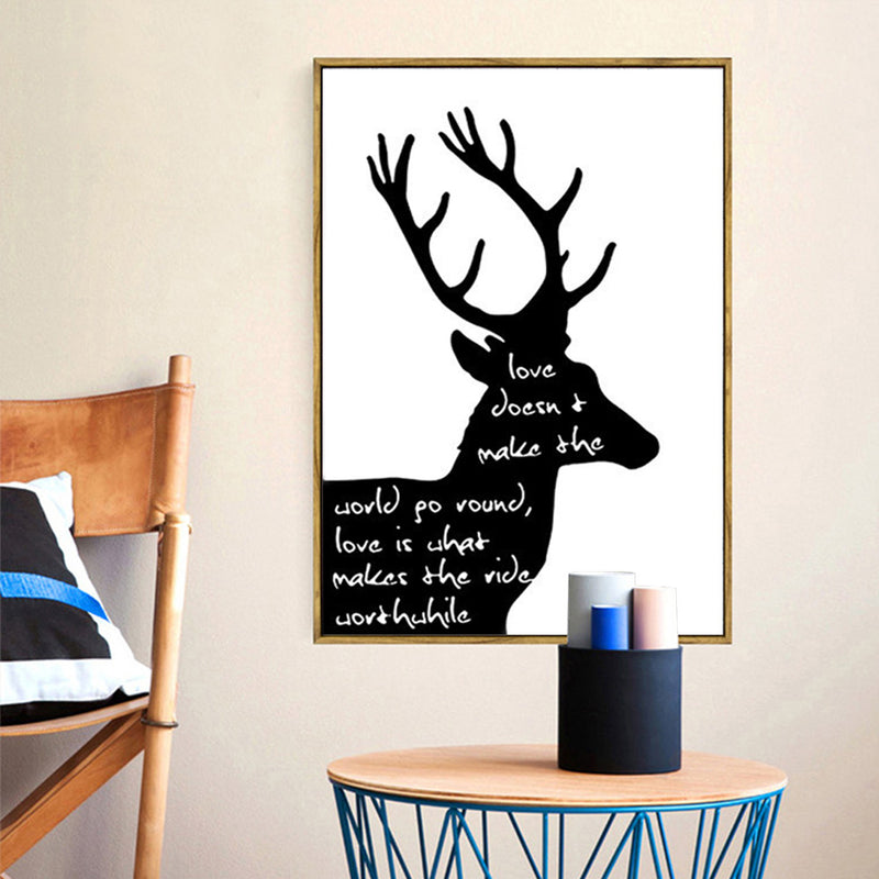 1 x Black Deer and White English Letters Printing Oil Painting Home Decration
