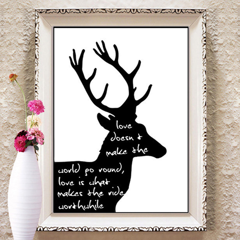 1 x Black Deer and White English Letters Printing Oil Painting Home Decration