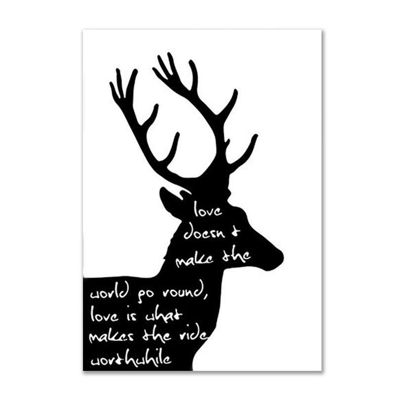 1 x Black Deer and White English Letters Printing Oil Painting Home Decration