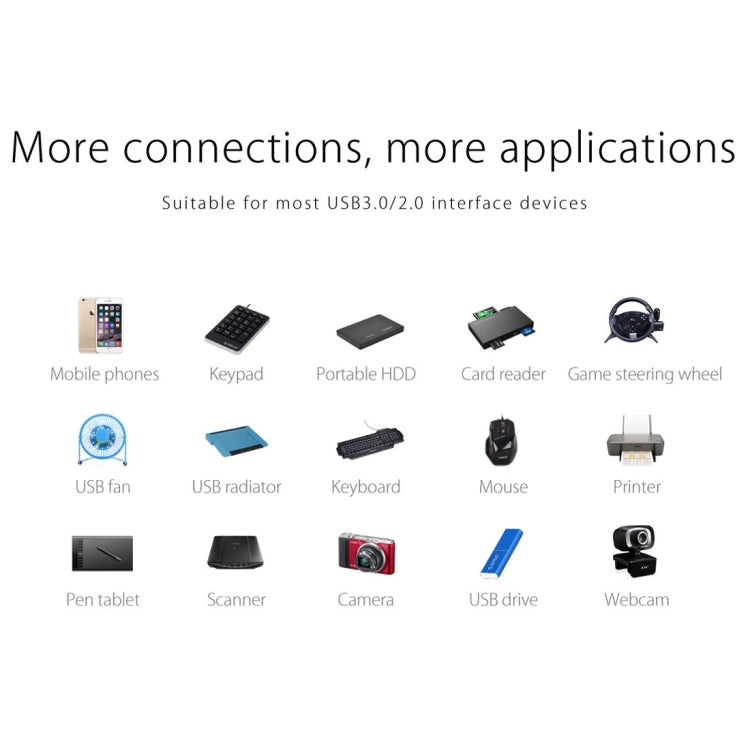 ORICO W5P-U3-30 4-Port USB 3.0 Desktop HUB with 30cm Micro USB Cable Power Supply(Black)