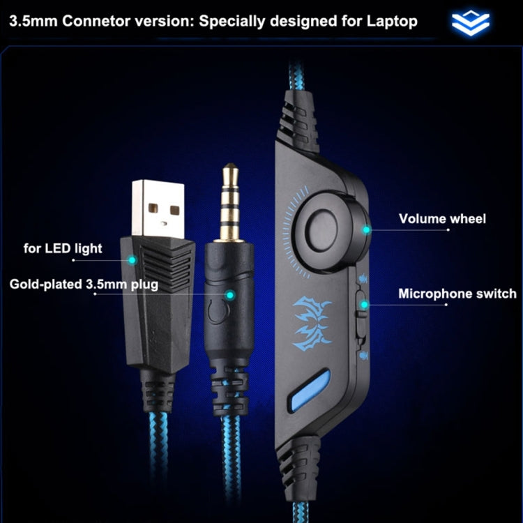 KOTION EACH G9000 3.5mm Game Gaming Headphone Headset Earphone Headband with Microphone LED Light for Laptop / Tablet / Mobile Phones,Cable Length: About 2.2m(Black Blue)