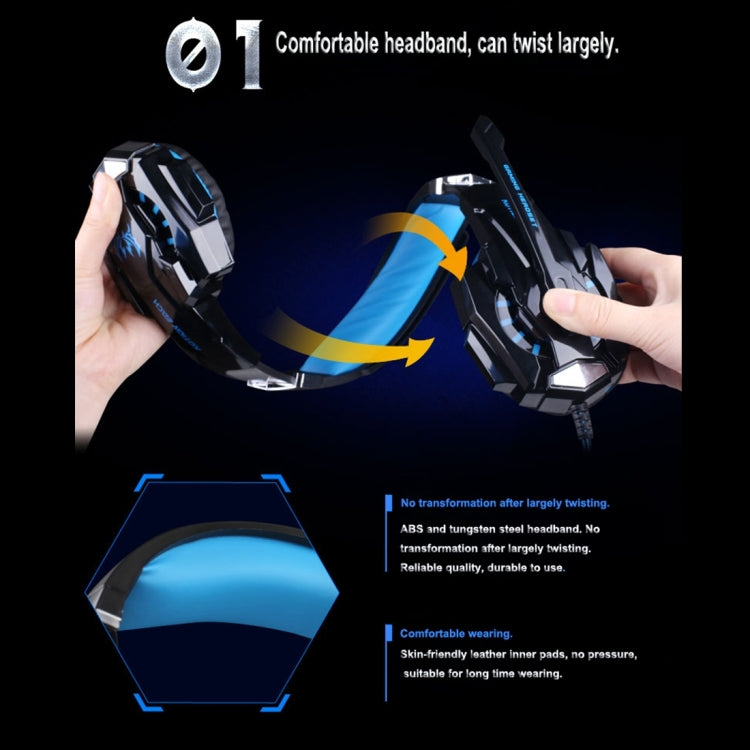 KOTION EACH G9000 3.5mm Game Gaming Headphone Headset Earphone Headband with Microphone LED Light for Laptop / Tablet / Mobile Phones,Cable Length: About 2.2m(Black Blue)