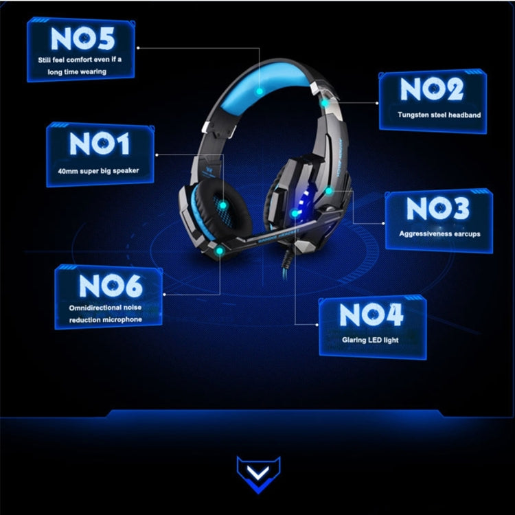 KOTION EACH G9000 3.5mm Game Gaming Headphone Headset Earphone Headband with Microphone LED Light for Laptop / Tablet / Mobile Phones,Cable Length: About 2.2m(Black Red)