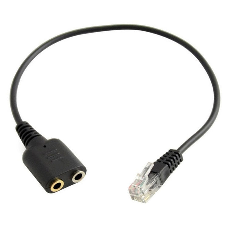 Dual 3.5mm Female to RJ9 PC / Mobile Phones Headset to Office Phone Adapter Convertor Cable, Length: 30cm (Black)