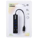 2 in 1 TF & SD Card Reader + 3 x USB Ports to USB-C / Type-C HUB Converter, Total Length: 24cm(Black)