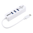 2 in 1 TF & SD Card Reader + 3 x USB Ports to USB-C / Type-C HUB Converter, Total Length: 24cm(White)