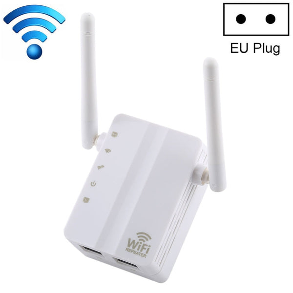 300Mbps Wireless-N Range Extender WiFi Repeater Signal Booster Network Router with 2 External Antenna, EU Plug(White)