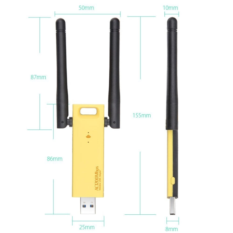 AC1200Mbps 2.4GHz & 5GHz Dual Band USB 3.0 WiFi Adapter External Network Card with 2 External Antenna(Yellow)