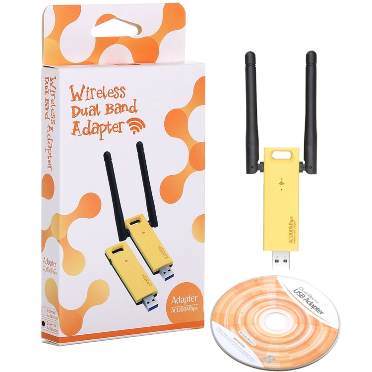 AC1200Mbps 2.4GHz & 5GHz Dual Band USB 3.0 WiFi Adapter External Network Card with 2 External Antenna(Yellow)