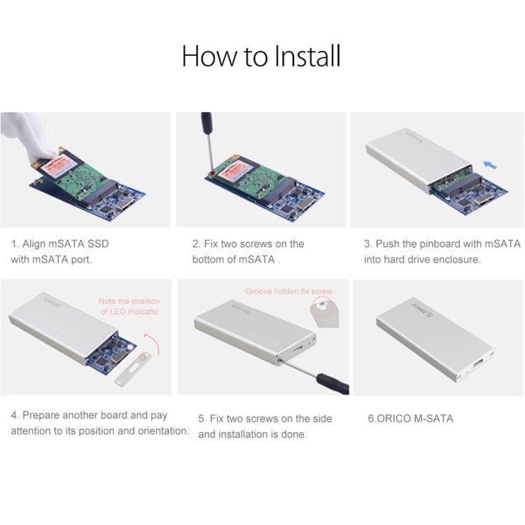 ORICO MSA-U3 USB3.0 Micro-B Aluminum External Storage Enclosure Hard Disk Box for 50mm x 30mm M-SATA SSD(Silver)