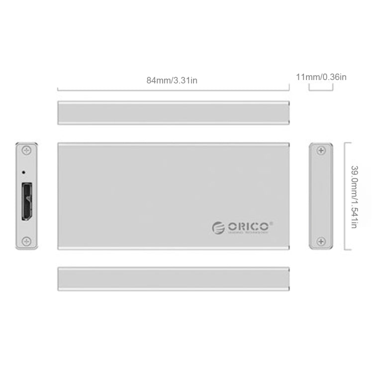 ORICO MSA-U3 USB3.0 Micro-B Aluminum External Storage Enclosure Hard Disk Box for 50mm x 30mm M-SATA SSD(Silver)